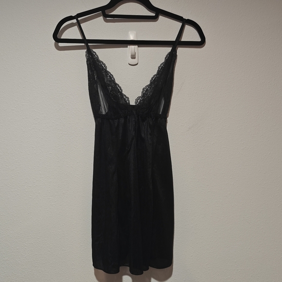 Vintage 70s Pandora Lingerie by Chic Black Baby Doll Lingerie Top Small Black
